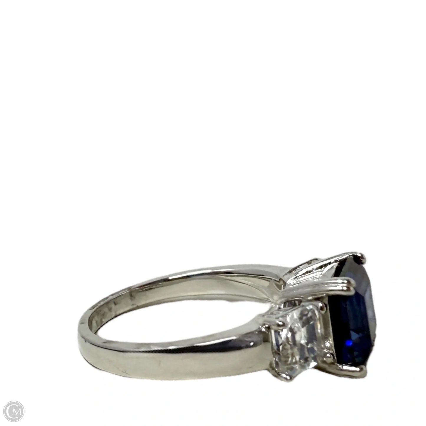 Sterling Silver Blue & Clear Stone Ring, Size: 8