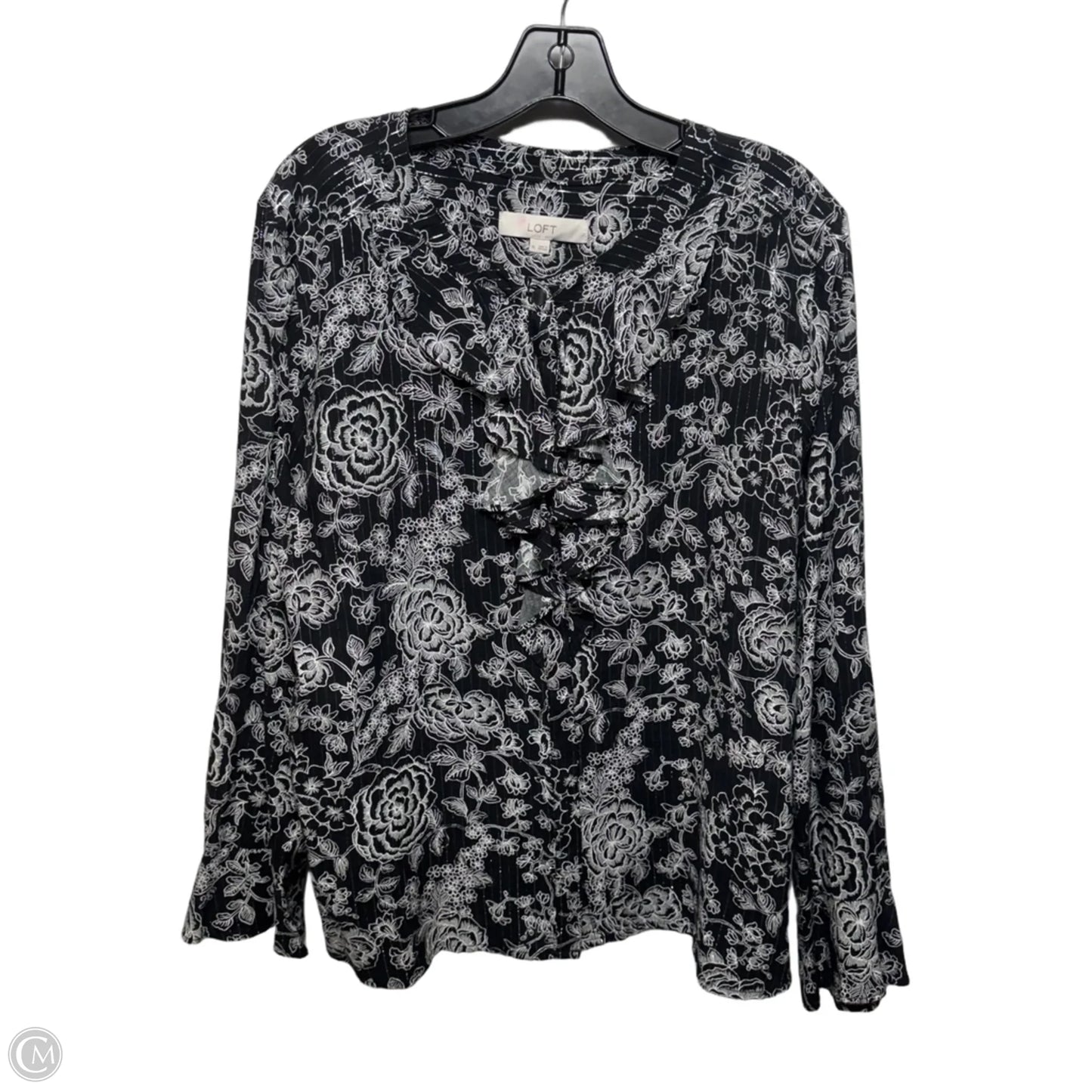 Top Long Sleeve By Loft In Black & White, Size: Xl