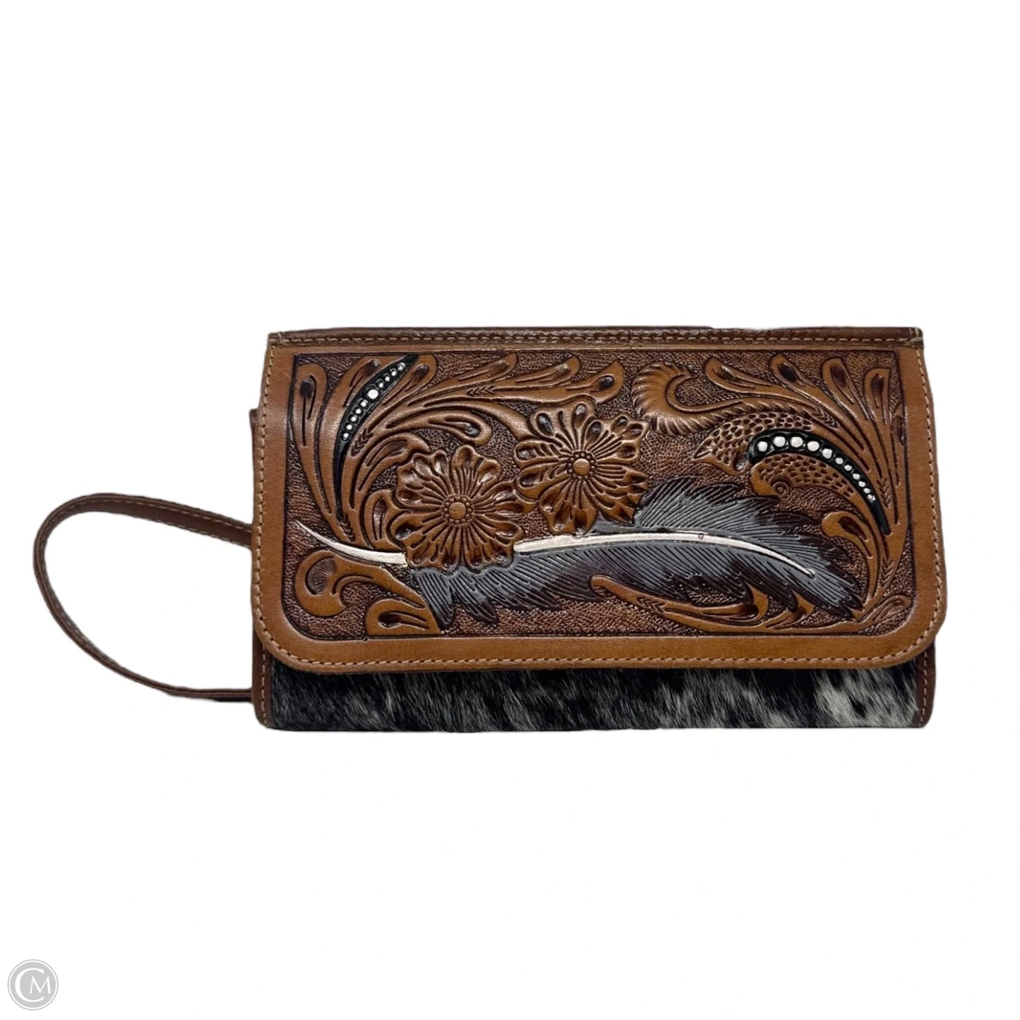 Tooled Feather Point Crossbody Leather By Myra, Size: Medium