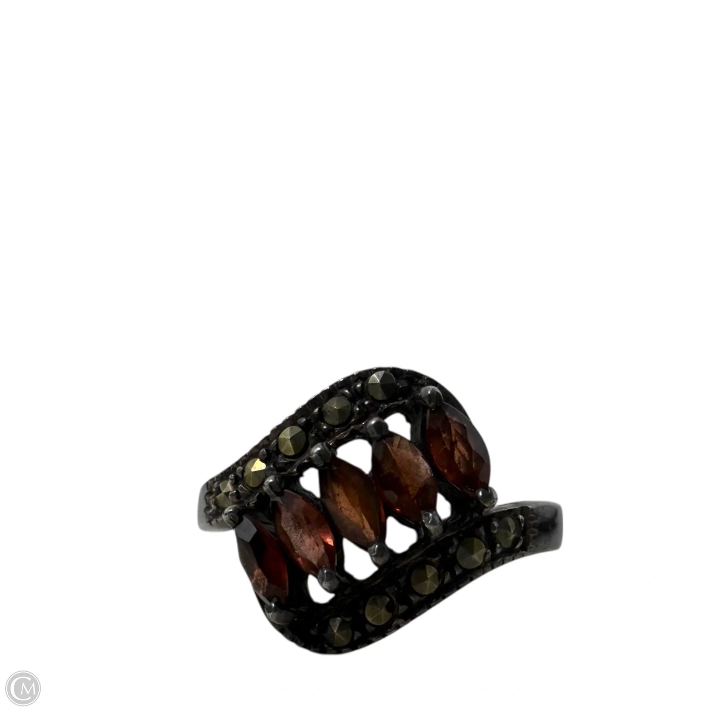 Art Deco Sterling Silver, Garnet & Marcasite Cocktail Ring, Size: 9