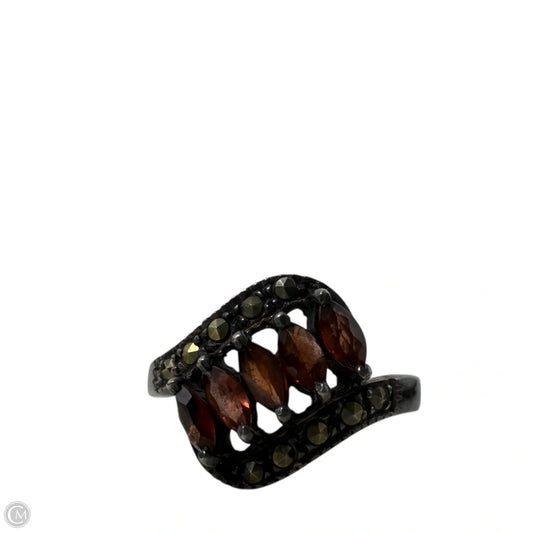 Art Deco Sterling Silver, Garnet & Marcasite Cocktail Ring, Size: 9
