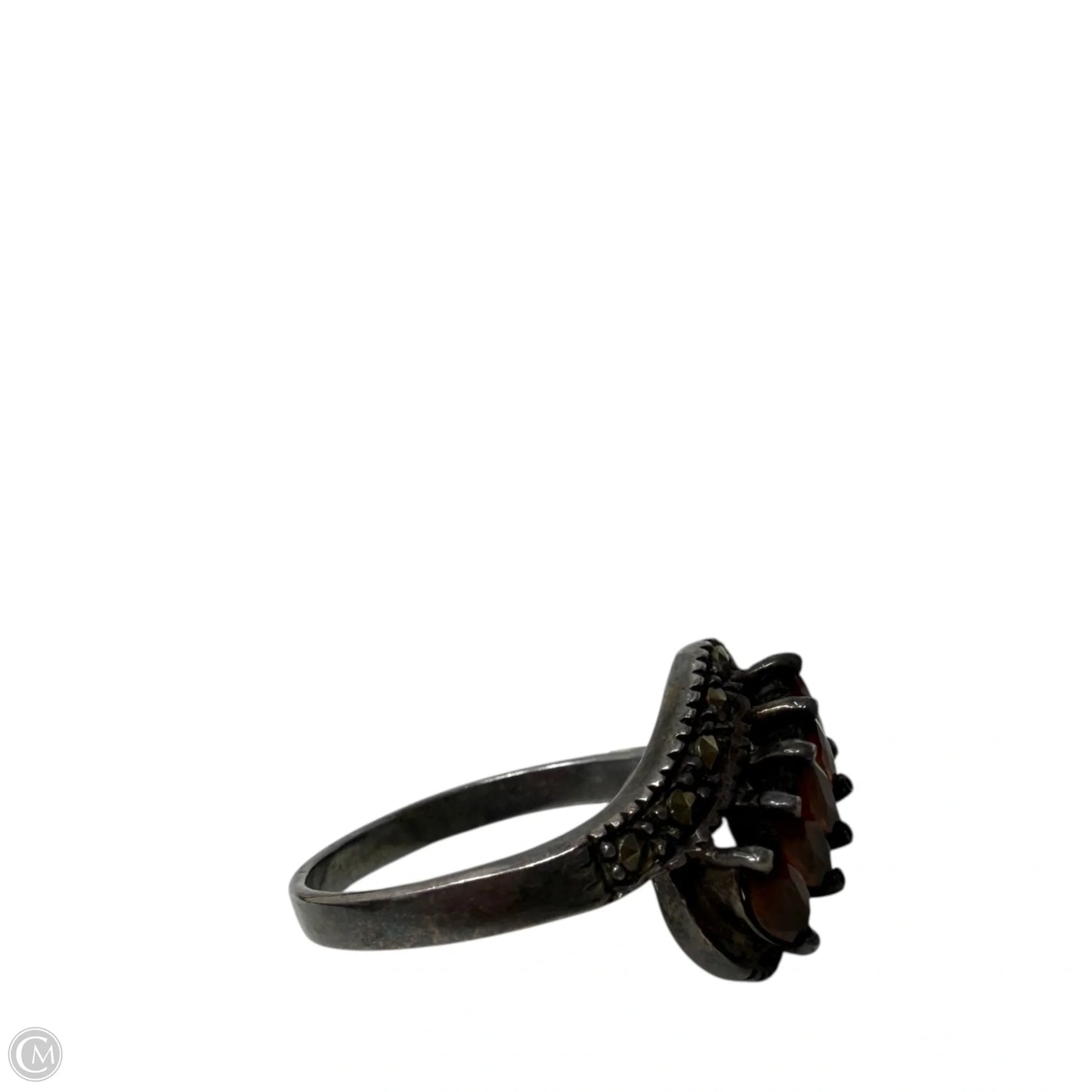 Art Deco Sterling Silver, Garnet & Marcasite Cocktail Ring, Size: 9