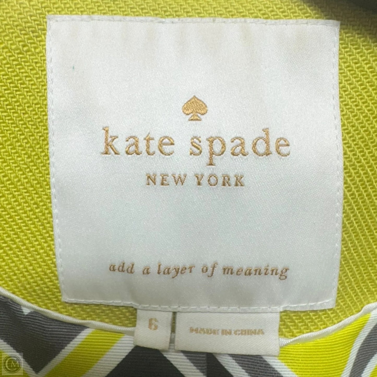 Jacket Designer By Kate Spade In Chartreuse, Size: 6