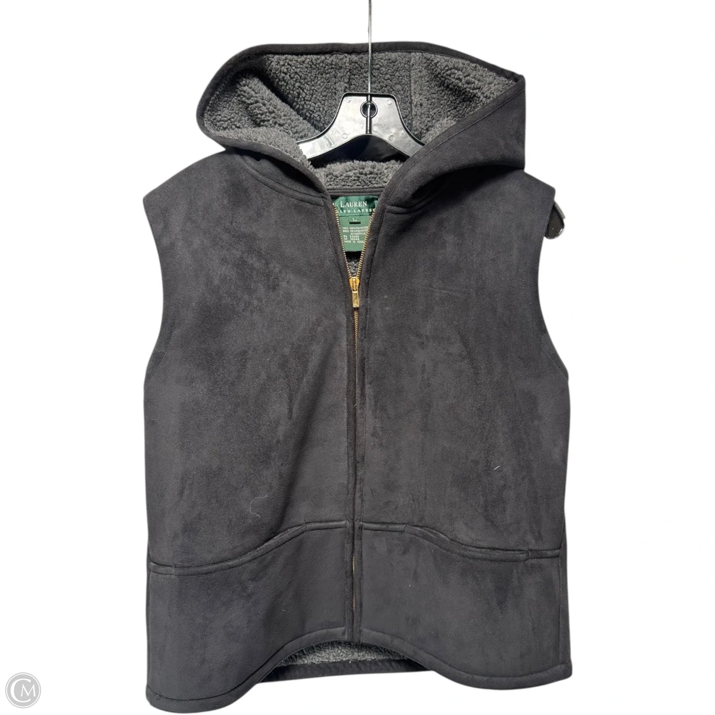Fur Lined Vest Hooded By Lauren By Ralph Lauren In Black, Size: L