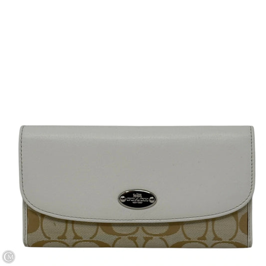Signature Checkbook Wallet In Silver/Light Khaki/Chalk Designer By Coach, Size: Medium