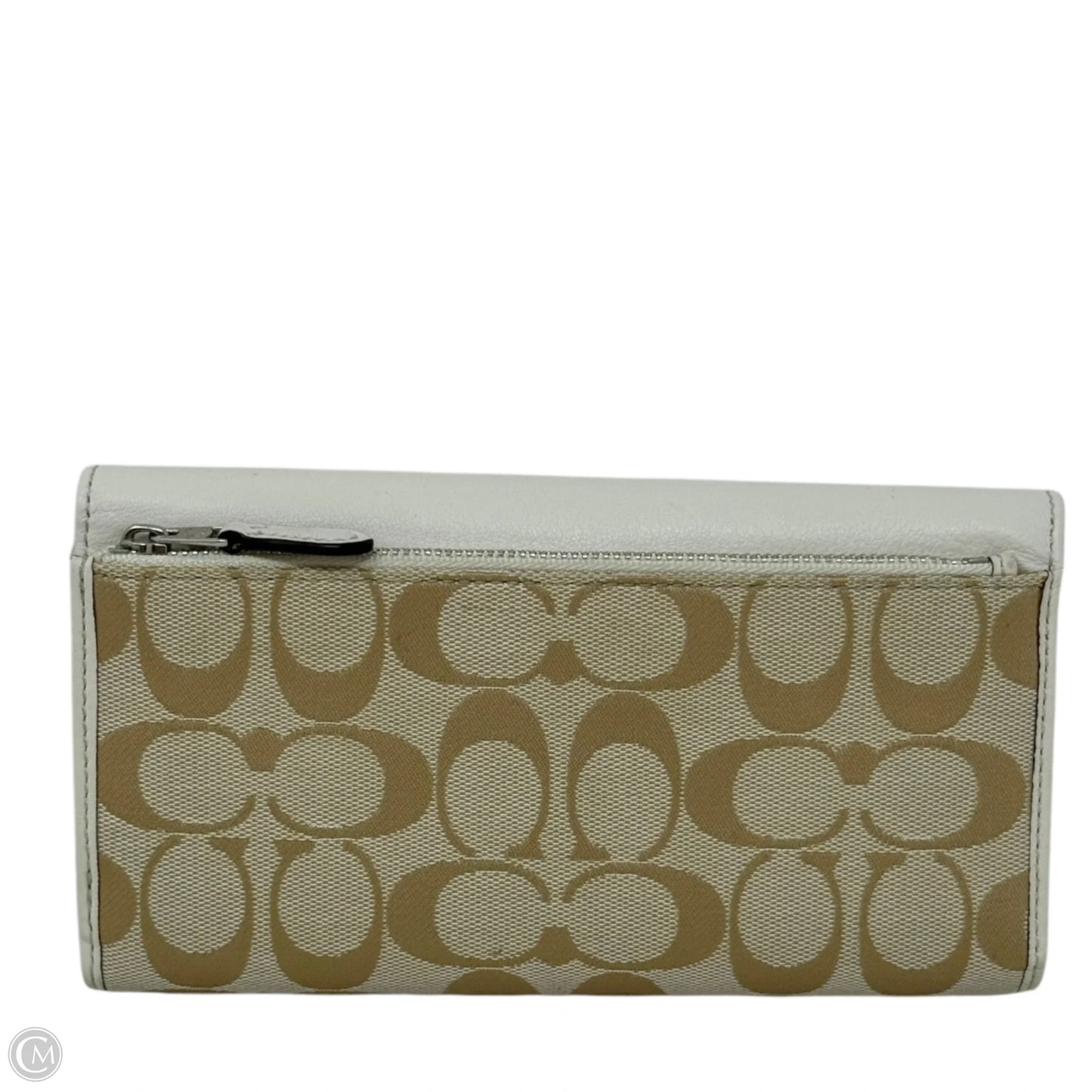 Signature Checkbook Wallet In Silver/Light Khaki/Chalk Designer By Coach, Size: Medium