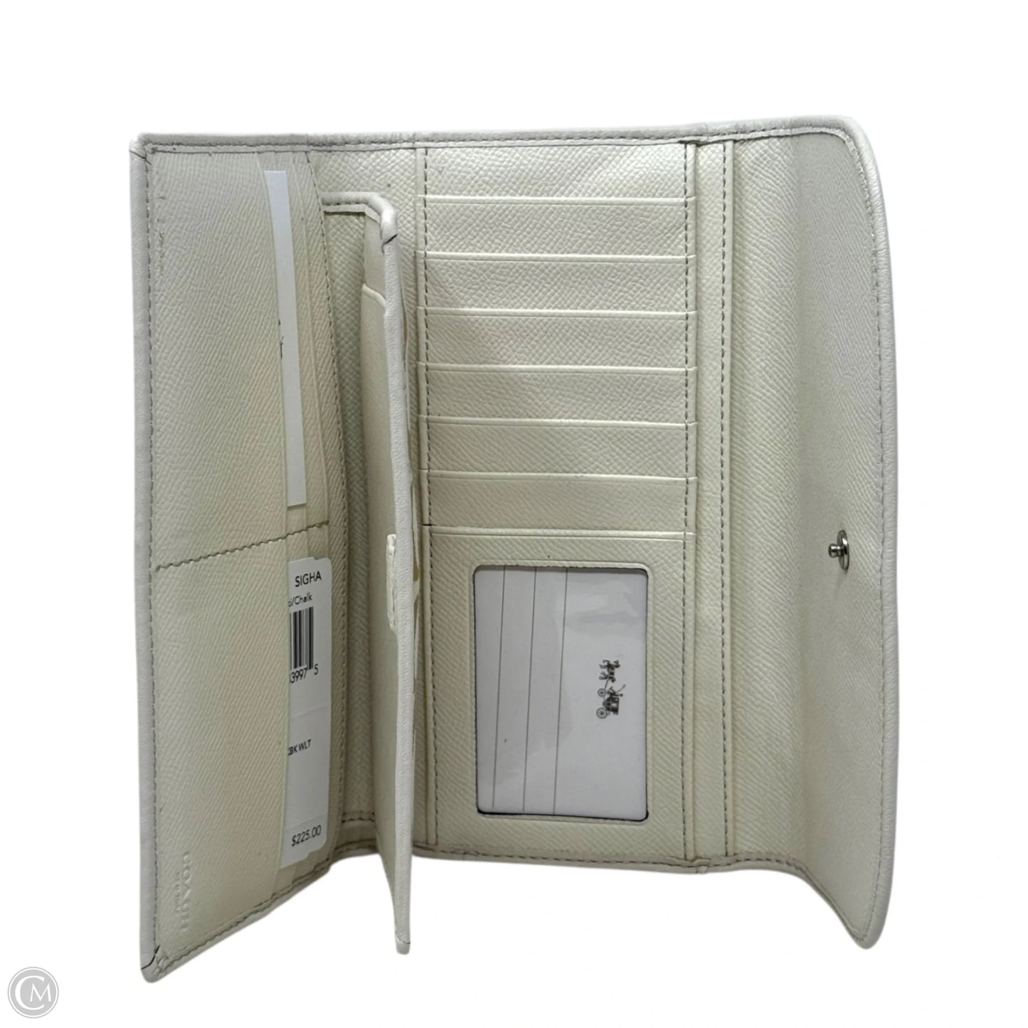 Signature Checkbook Wallet In Silver/Light Khaki/Chalk Designer By Coach, Size: Medium