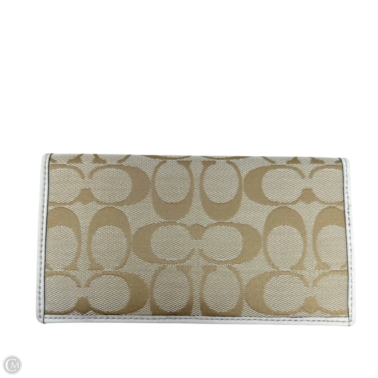 Signature Checkbook Wallet In Silver/Light Khaki/Chalk Designer By Coach, Size: Medium