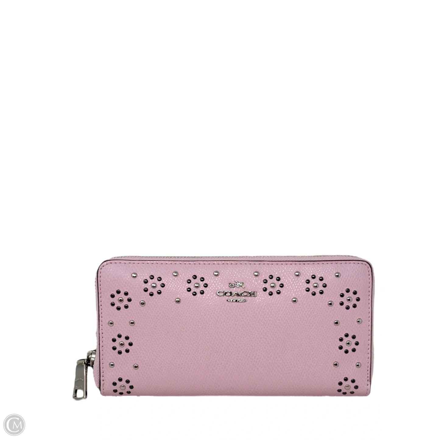 Border Stud Accordion Zip Wallet In Silver/PetalDesigner By Coach, Size: Large