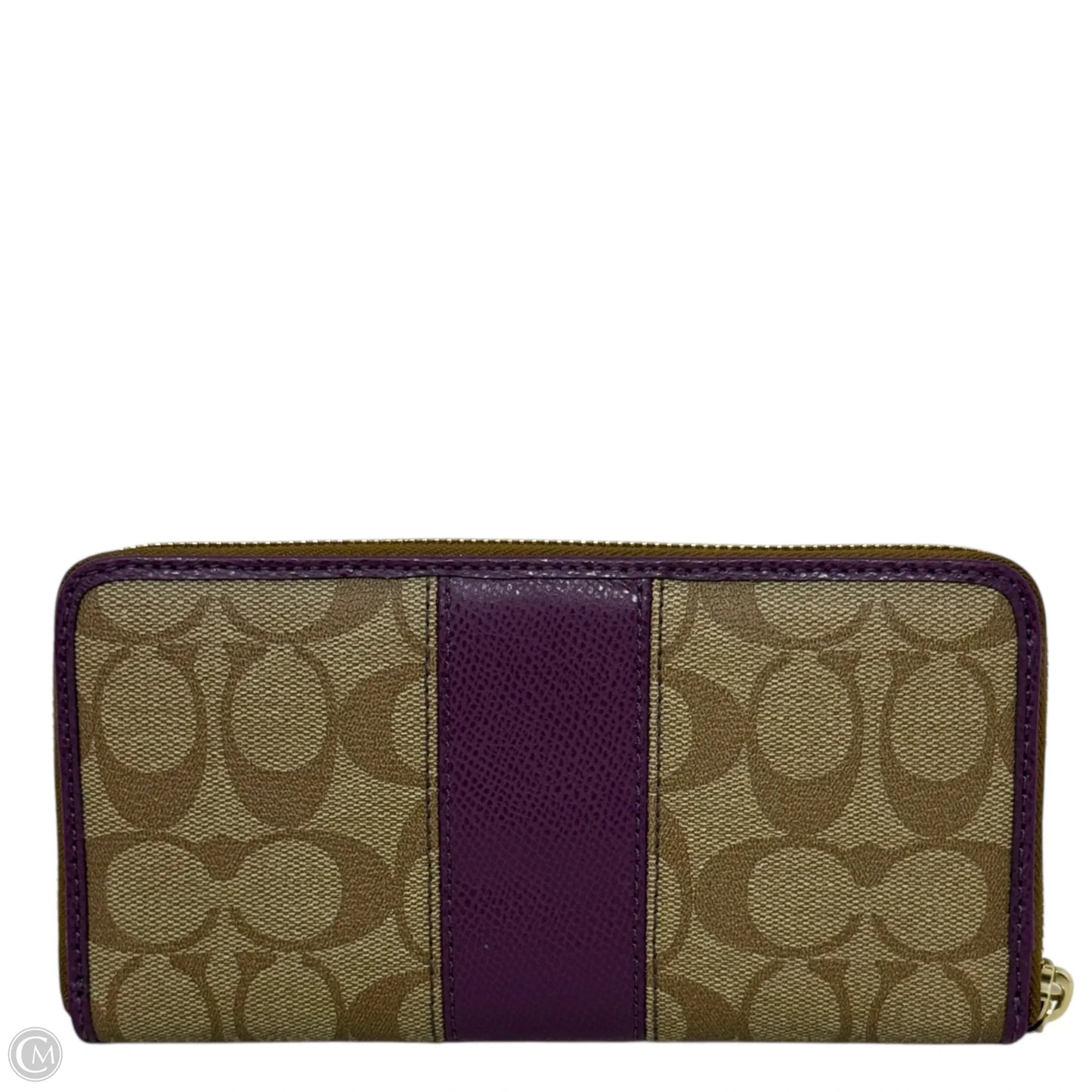 Signature PVC Leather Accordion Zip Wallet In Khaki/Plum Designer By Coach, Size: Medium