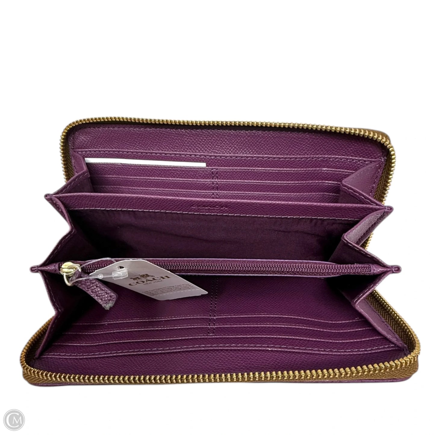 Signature PVC Leather Accordion Zip Wallet In Khaki/Plum Designer By Coach, Size: Medium