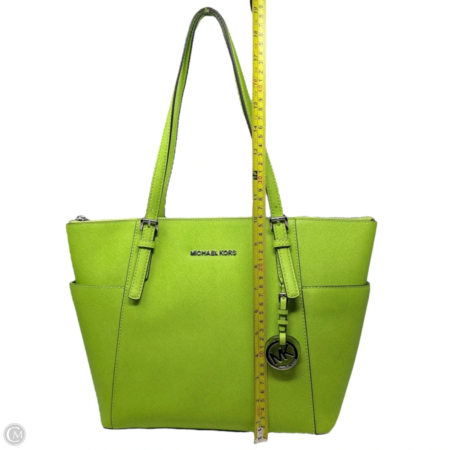 Jet Set East West Top-Zip Saffiano Leather Tote In Pear Designer By Michael Kors, Size: Medium