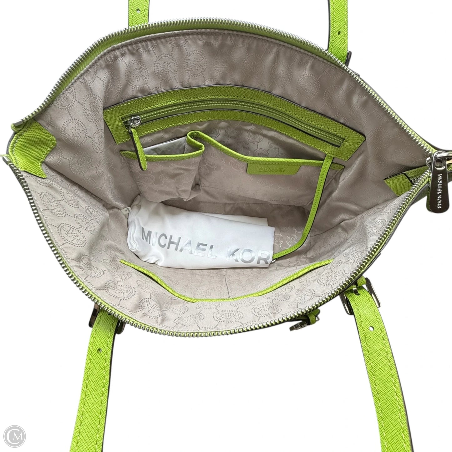 Jet Set East West Top-Zip Saffiano Leather Tote In Pear Designer By Michael Kors, Size: Medium