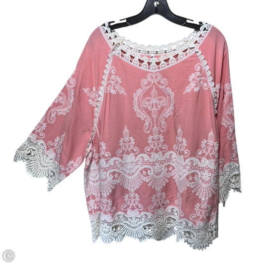 Top 3/4 Sleeve By Leo And Nicole In Cream & Pink, Size: 1x