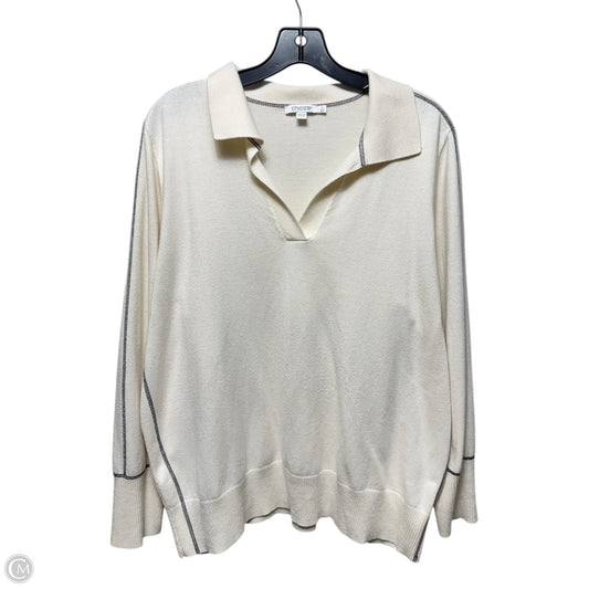 Contrast Stitch Sweater By Chicos In Cream, Size: Xxl