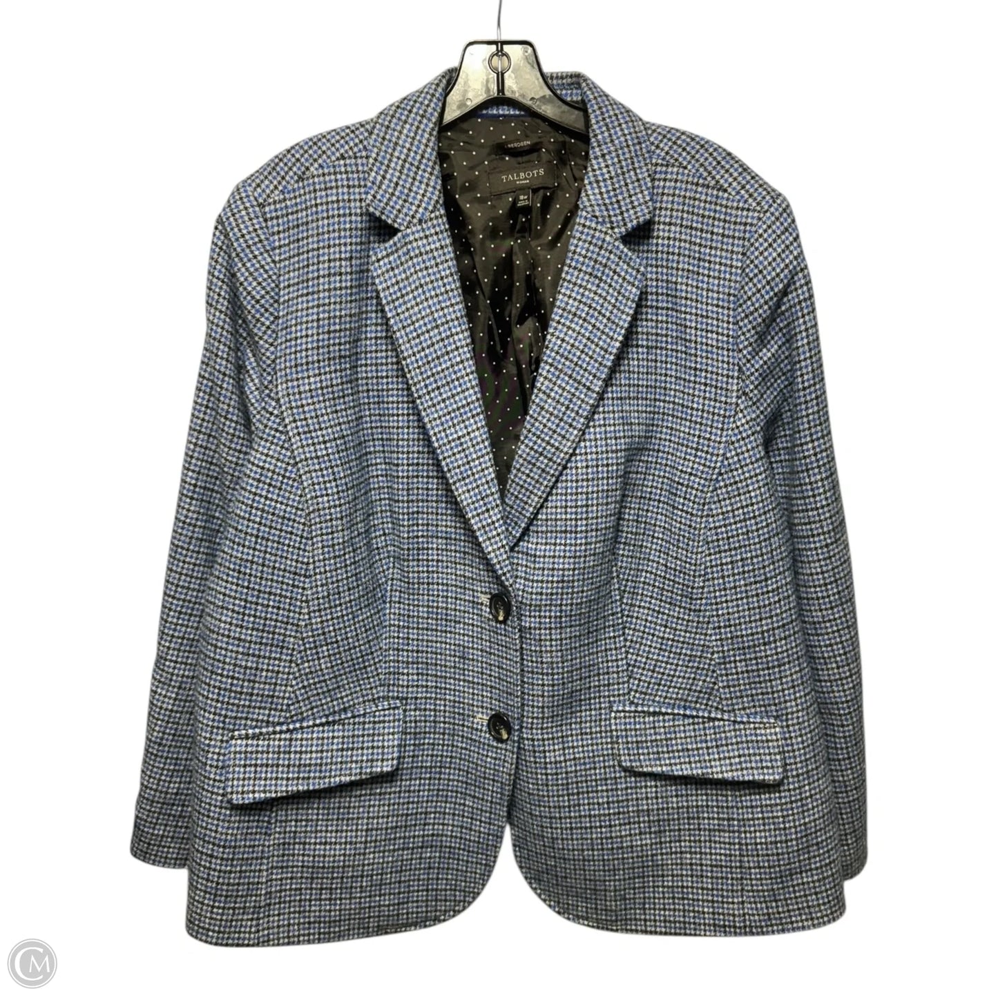 Wool Blend Blazer By Talbots In Plaid Pattern, Size: 18