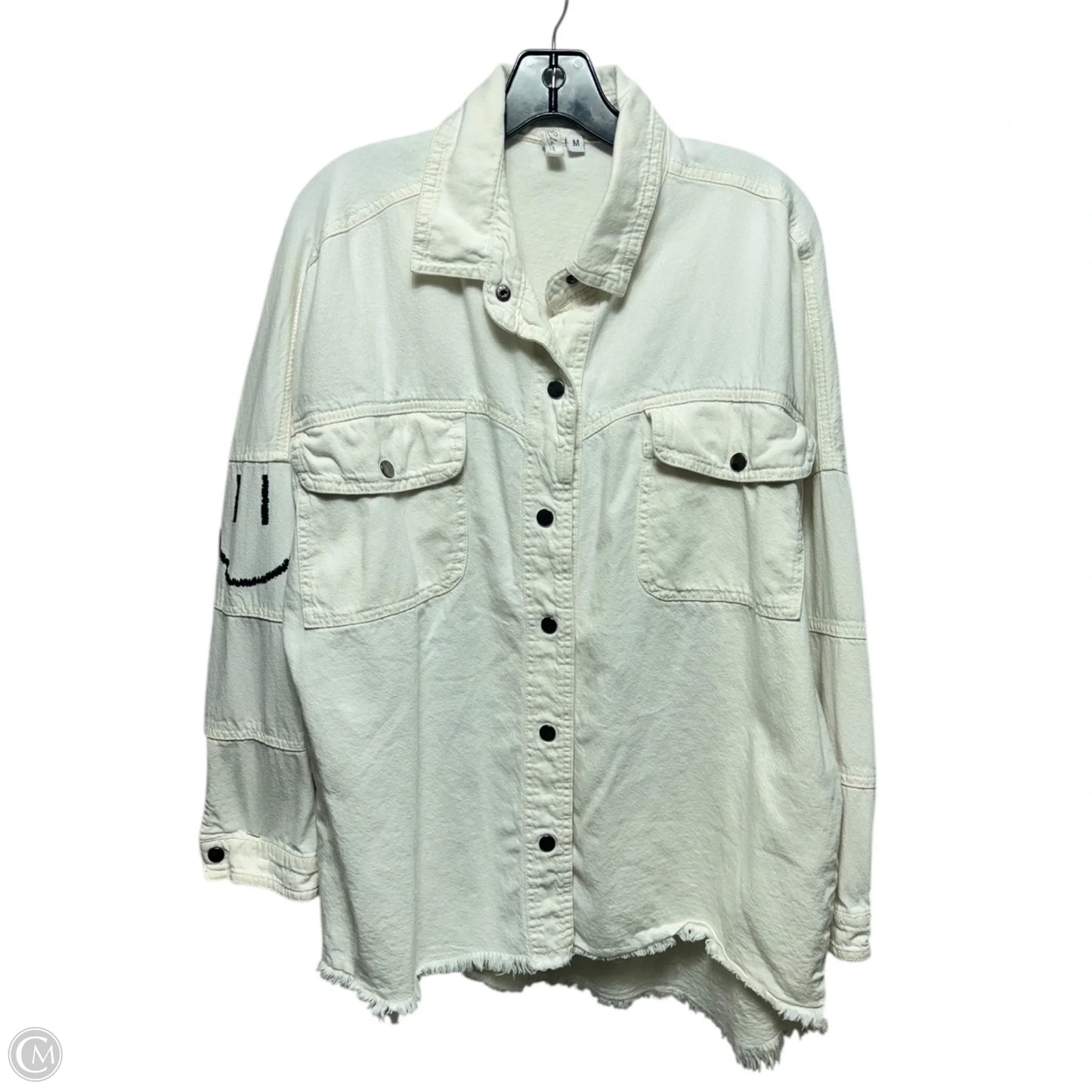 Smile Denim Jacket Shirt By Elan In Cream, Size: M