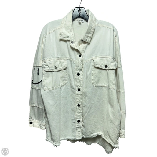 Smile Denim Jacket Shirt By Elan In Cream, Size: M