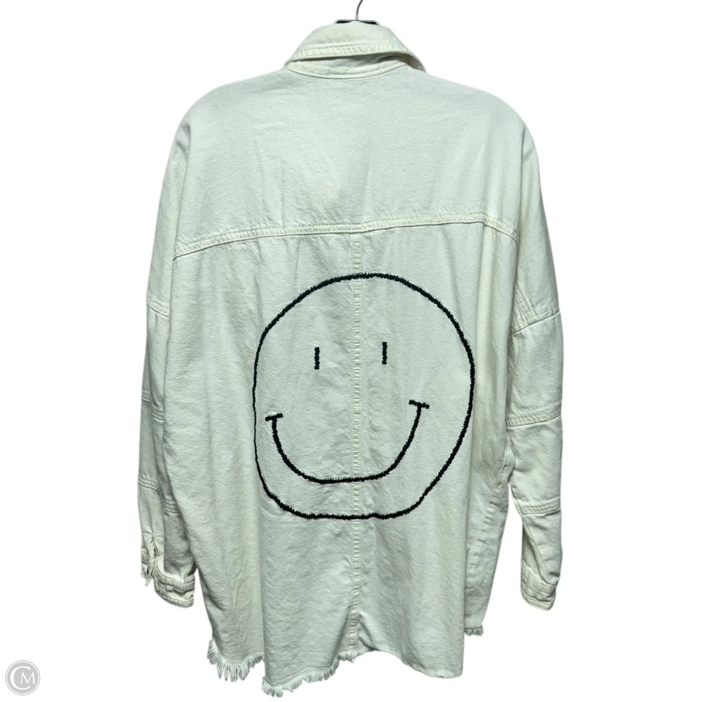 Smile Denim Jacket Shirt By Elan In Cream, Size: M