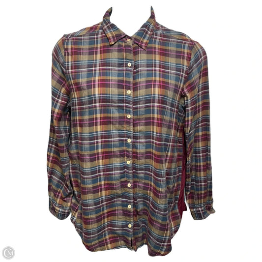 Lorie Silk Trim Embroidered Button Down Top By Johnny Was In Plaid Pattern, Size: L