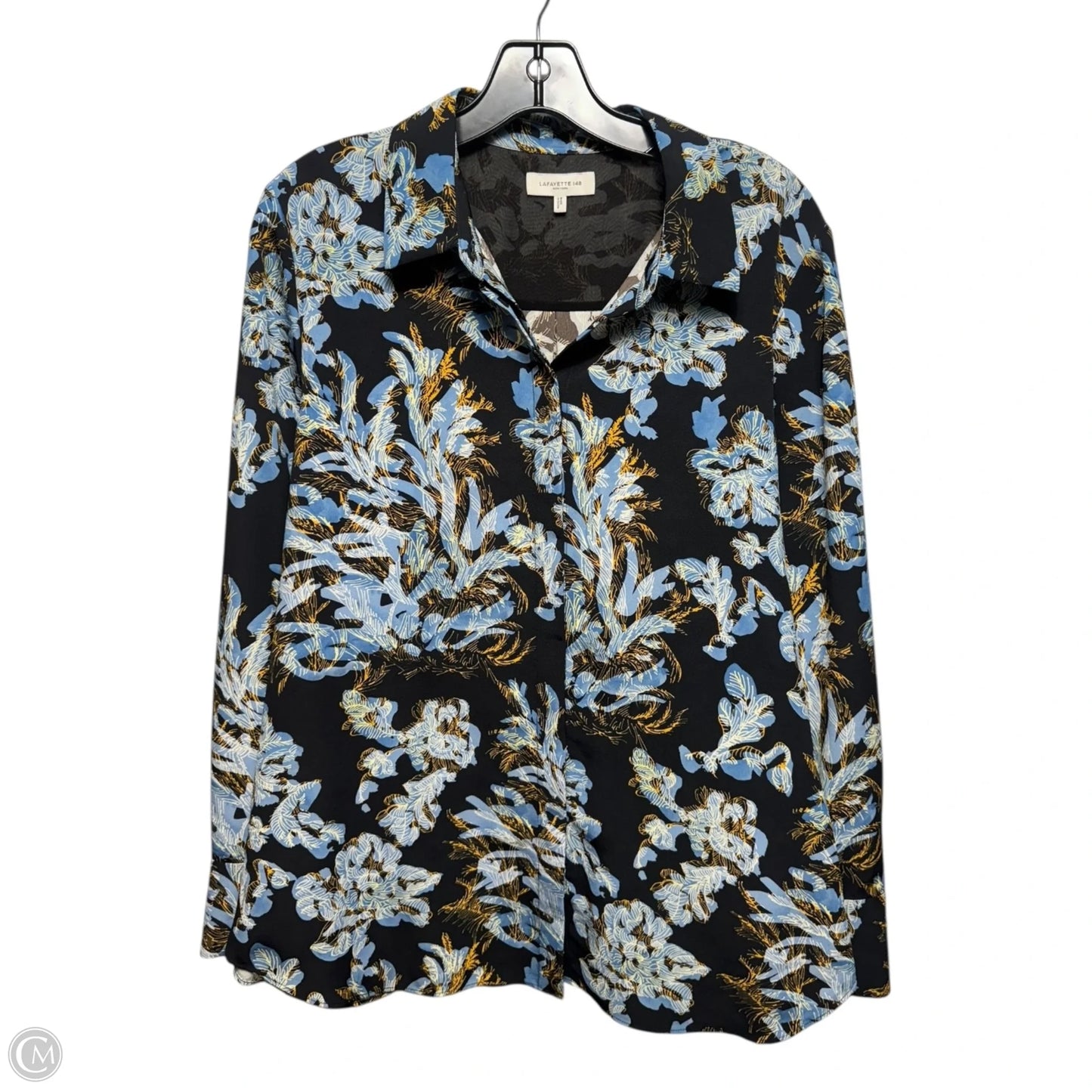 Scottie Abstract-Print Button-Down Blouse Designer By Lafayette 148 In Multi-colored, Size: L
