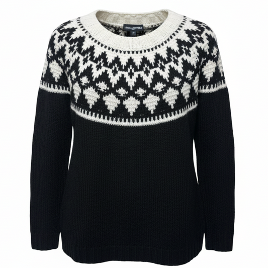 Fair Isle Pattern Sweater Designer By Karl Lagerfeld In Black & White, Size: M