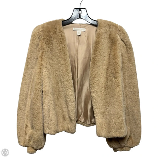 Faux Fur Blouson Sleeve Open Front Cropped Jacket By Chelsea And Violet In Tan, Size: XS
