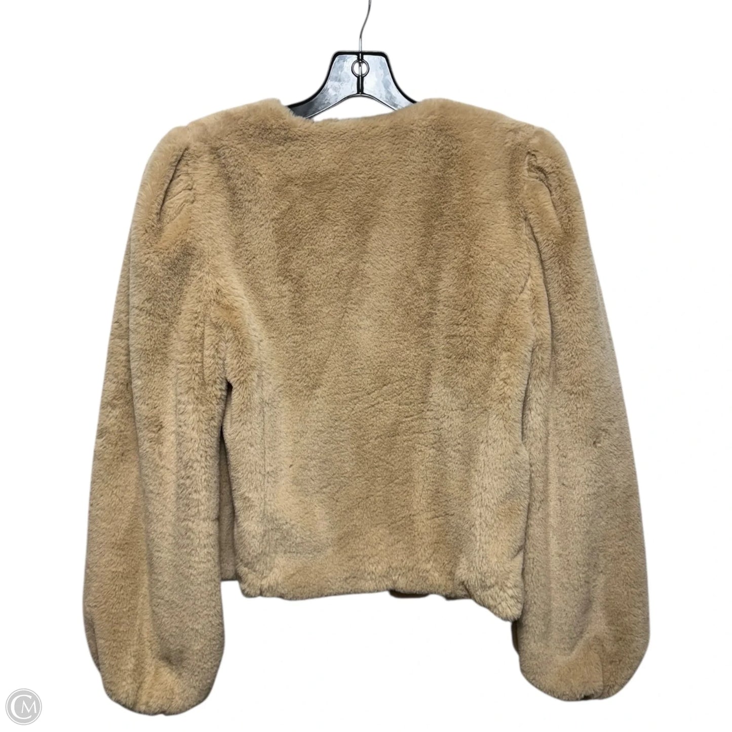 Faux Fur Blouson Sleeve Open Front Cropped Jacket By Chelsea And Violet In Tan, Size: XS