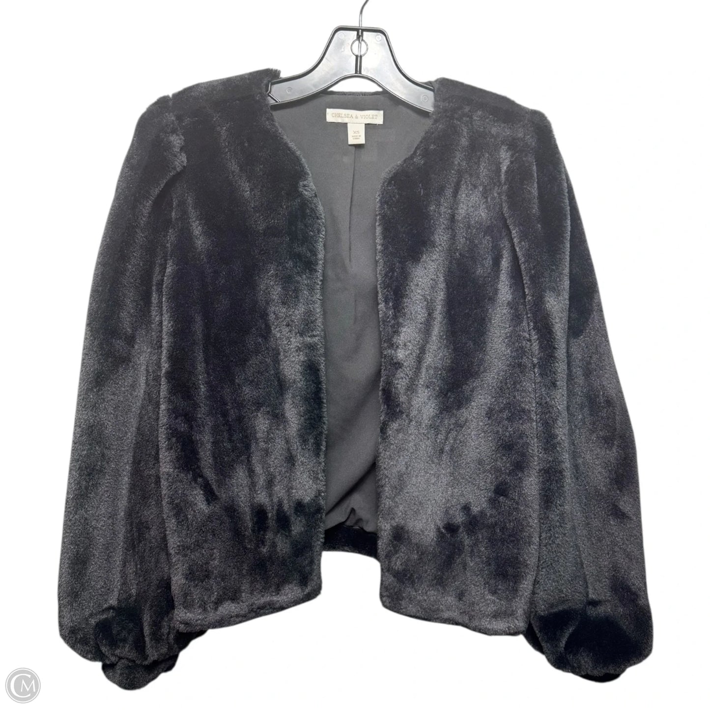 Faux Fur Blouson Sleeve Open Front Cropped Jacket  By Chelsea And Violet In Black, Size: XS