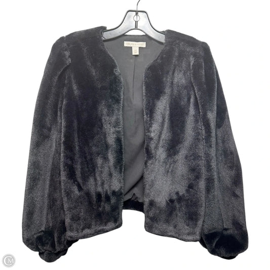 Faux Fur Blouson Sleeve Open Front Cropped Jacket  By Chelsea And Violet In Black, Size: XS