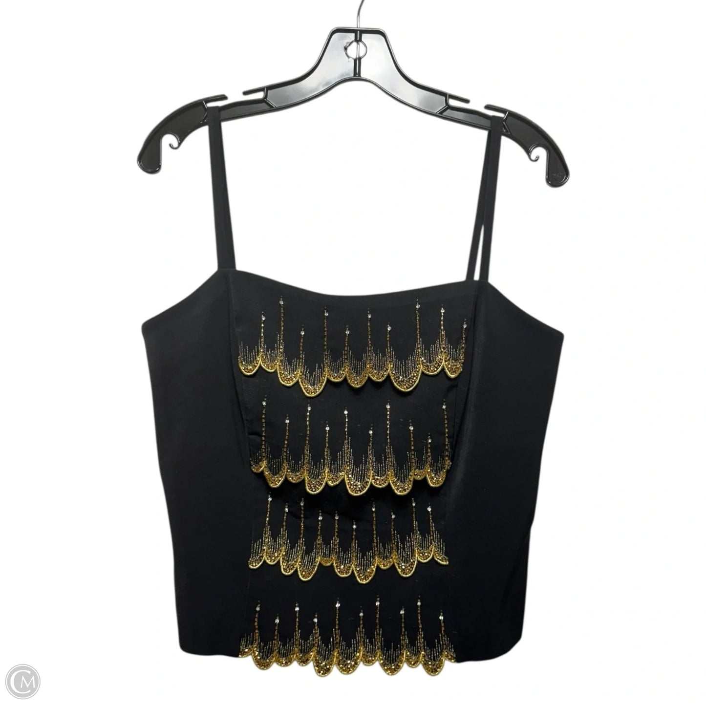 Vintage Beaded Top Sleeveless By Mariella Ferretti In Black & Gold, Size: 12