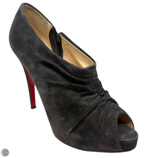 Treopli 120mm Peep Toe Ruched Booties Luxury Designer By Christian Louboutin In Grey, Size: US 10.5/IT 40.5