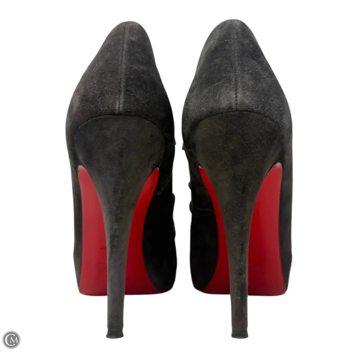 Treopli 120mm Peep Toe Ruched Booties Luxury Designer By Christian Louboutin In Grey, Size: US 10.5/IT 40.5