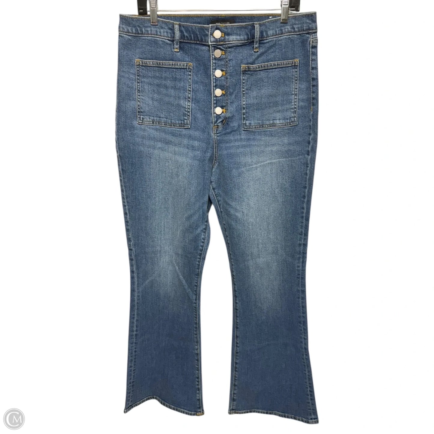 The Flare High Rise Perfect Pocketing Jeans By Ann Taylor In Blue Denim, Size: 14