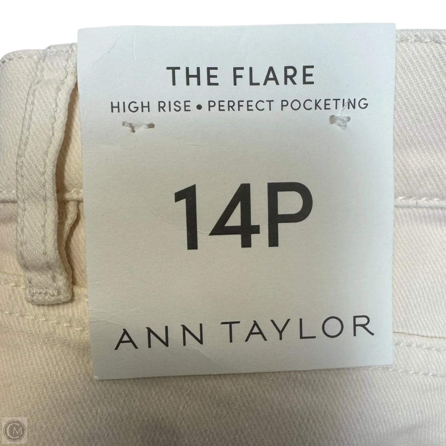 The Flare High Rise Perfect Pocketing Jeans By Ann Taylor In Cream Denim, Size: 14 Petite