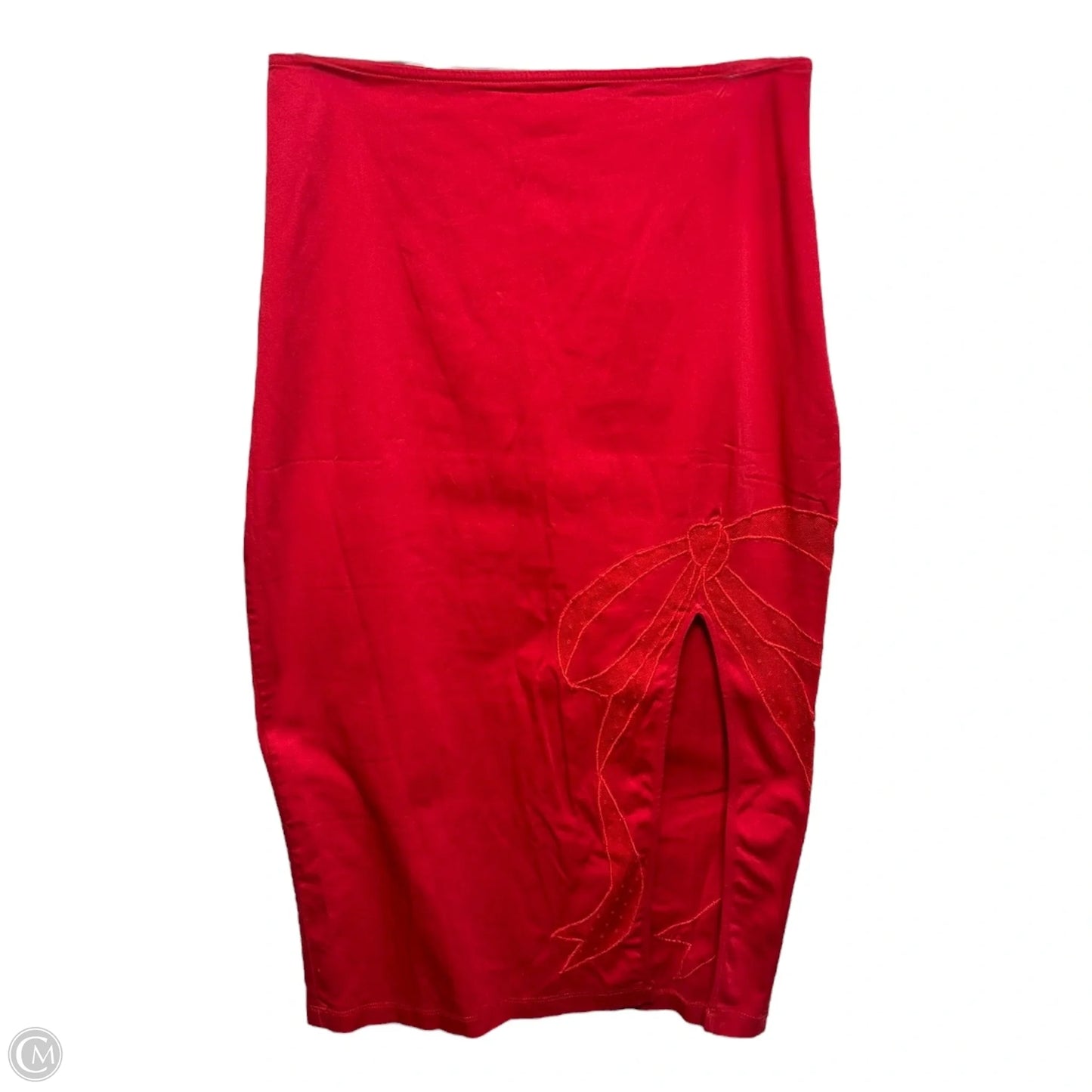 Bombshell Bow Midi Pencil Skirt By Maeve In Red, Size: M
