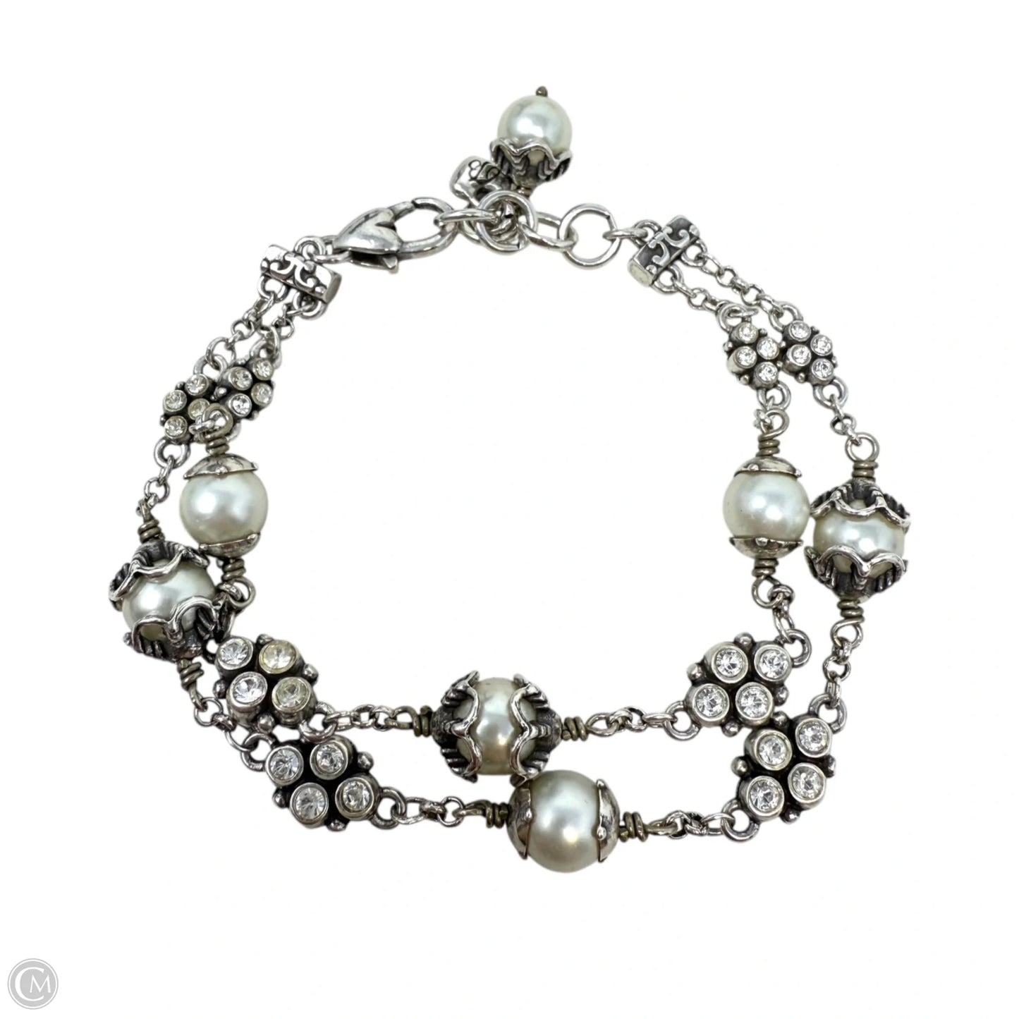 Retired Atma Pearls Silver Tone Double Strand Bracelet. By Brighton