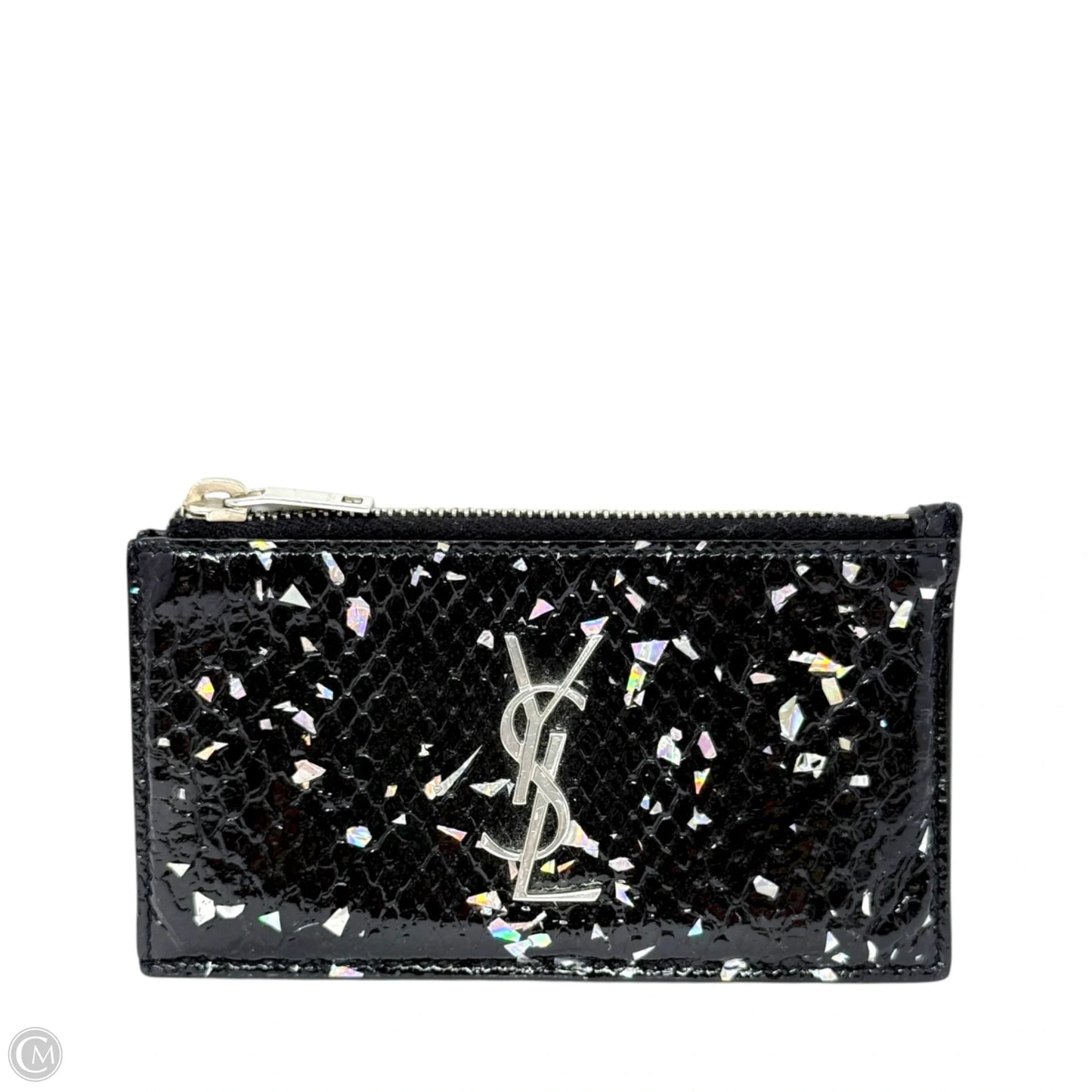 Fragments Glitter Python Card Case In Black Luxury Designer By Yves Saint Laurent, Size: Small