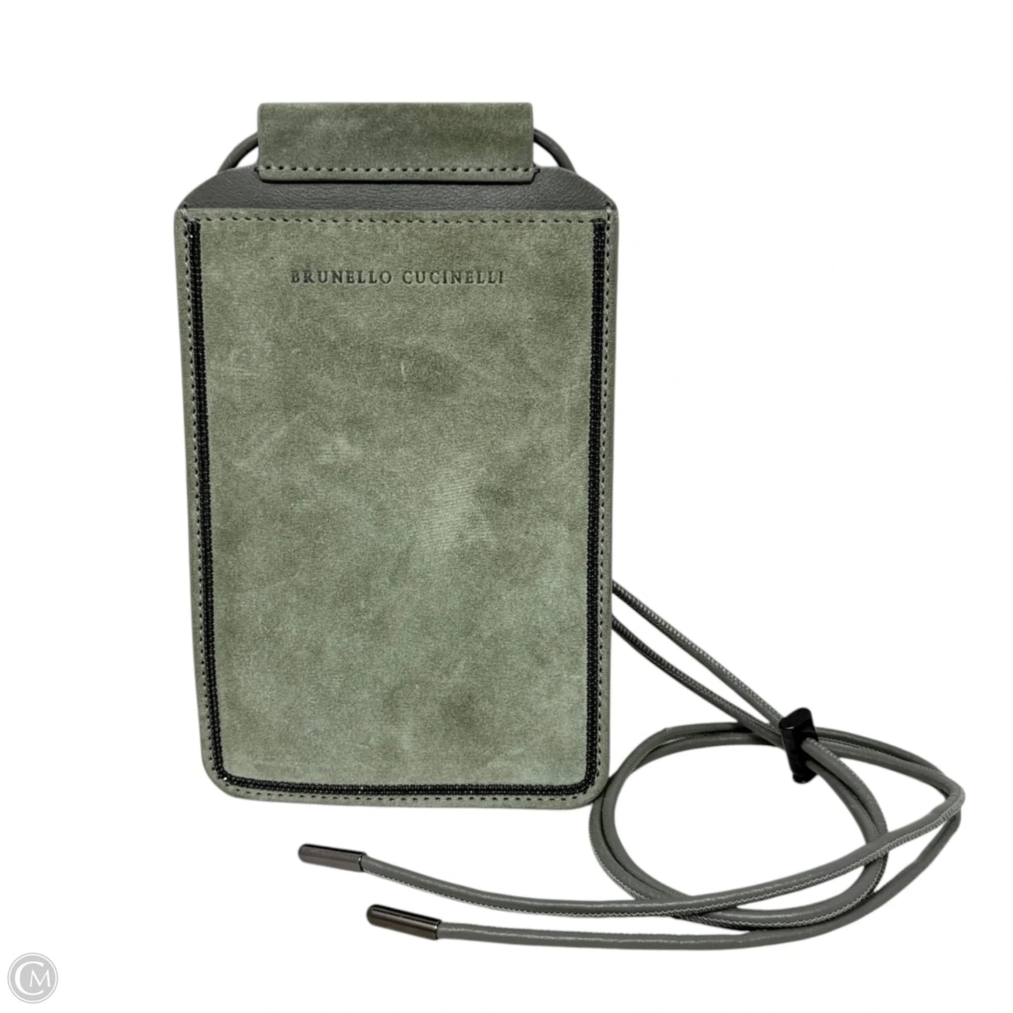Suede Phone Crossbody Designer By Brunello Cucinelli, Size: Small