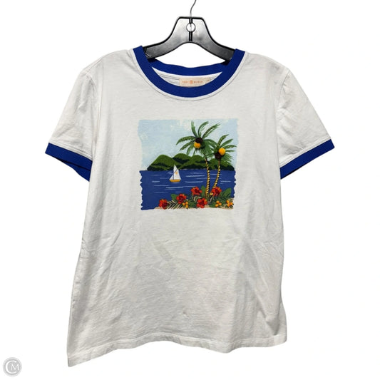Tropical Top Short Sleeve Designer By Tory Burch In White, Size: L