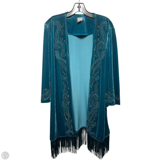 Velvet Beaded Kimono By Chicos In Teal, Size: L