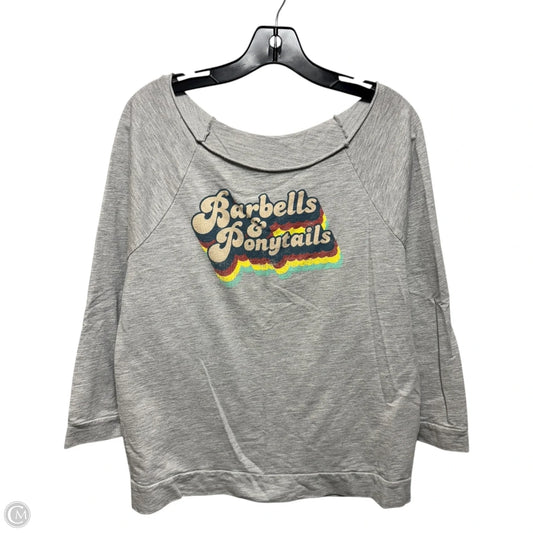 “Barbells & Ponytails” Athletic Top Long Sleeve Crewneck By Next Level In Grey, Size: Xl