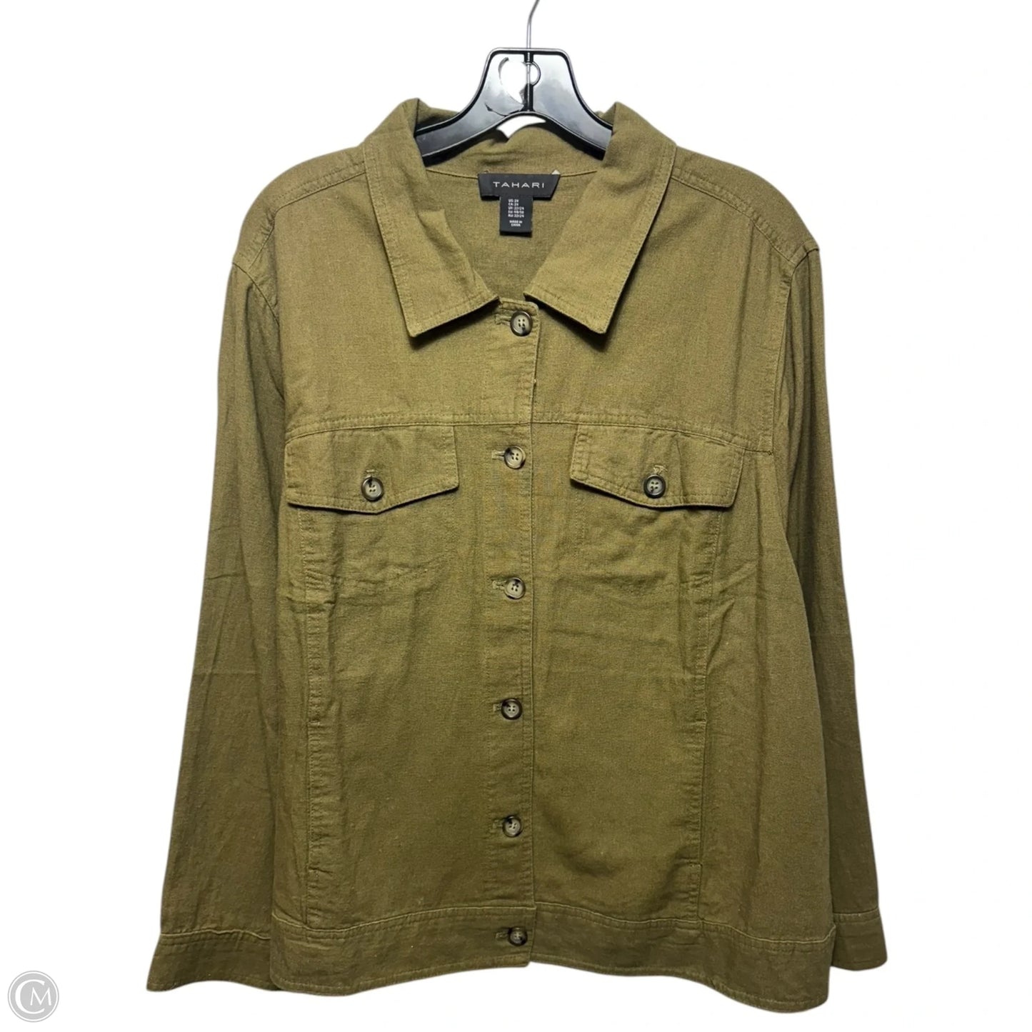 Linen Blend Jacket Shirt By Tahari In Green, Size: 2x
