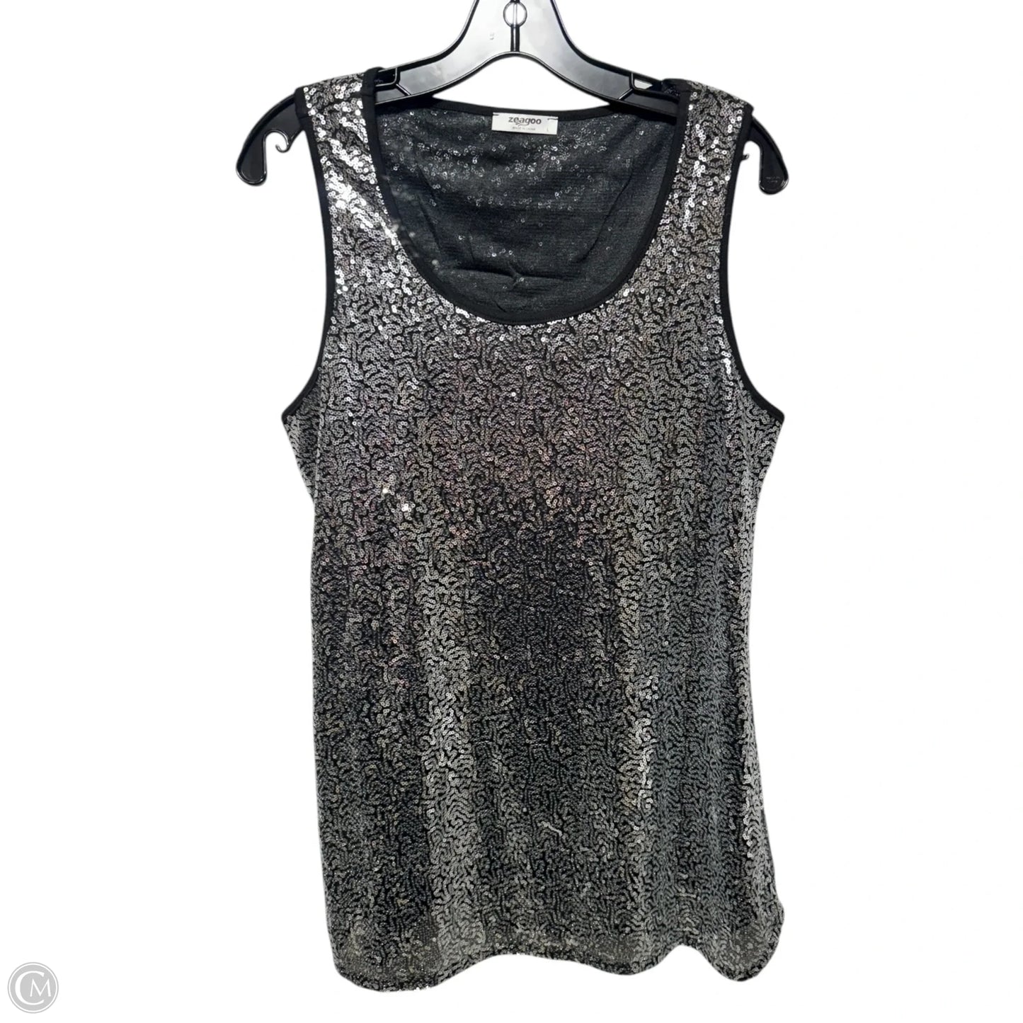 Sequin Top Sleeveless By Zeagoo In Silver, Size: L