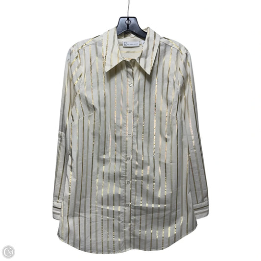 Metallic Top Long Sleeve By New York And Co In Striped Pattern, Size: M