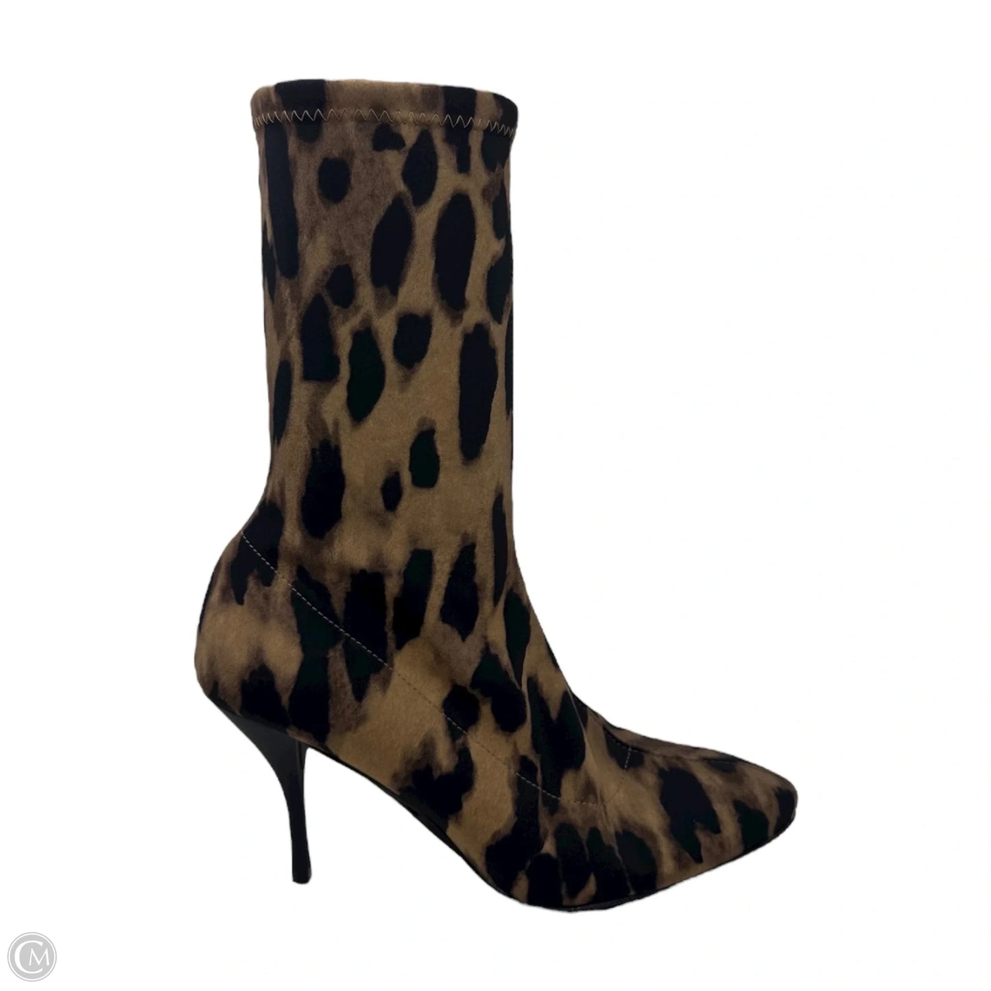 Leopard Stiletto Sock Boots Designer By Stuart Weitzman In Animal Print, Size: 8.5