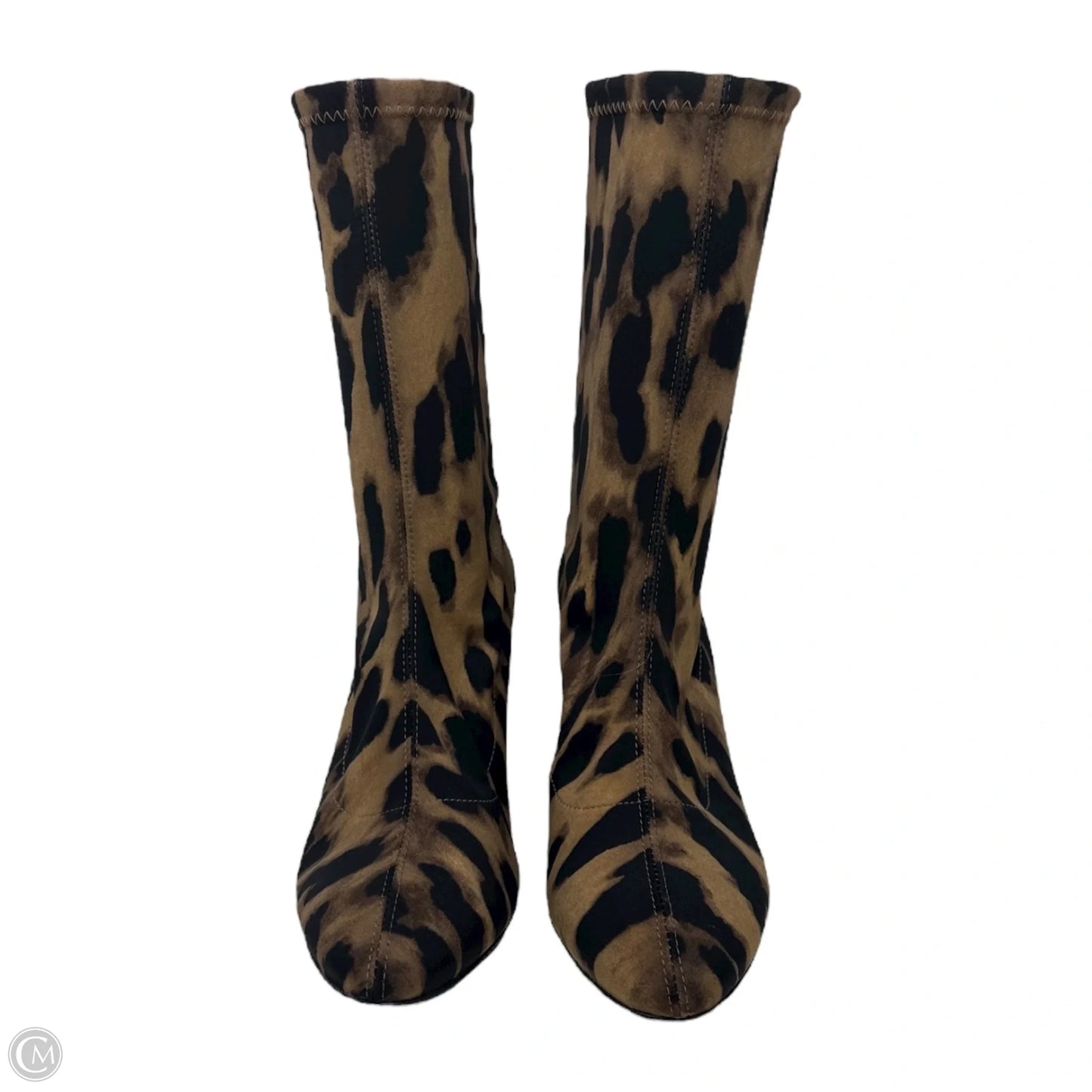 Leopard Stiletto Sock Boots Designer By Stuart Weitzman In Animal Print, Size: 8.5