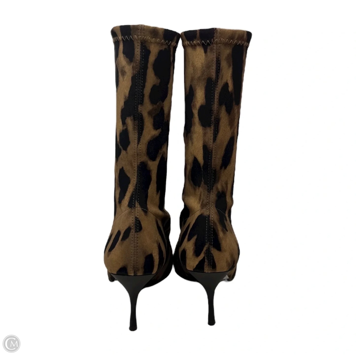 Leopard Stiletto Sock Boots Designer By Stuart Weitzman In Animal Print, Size: 8.5