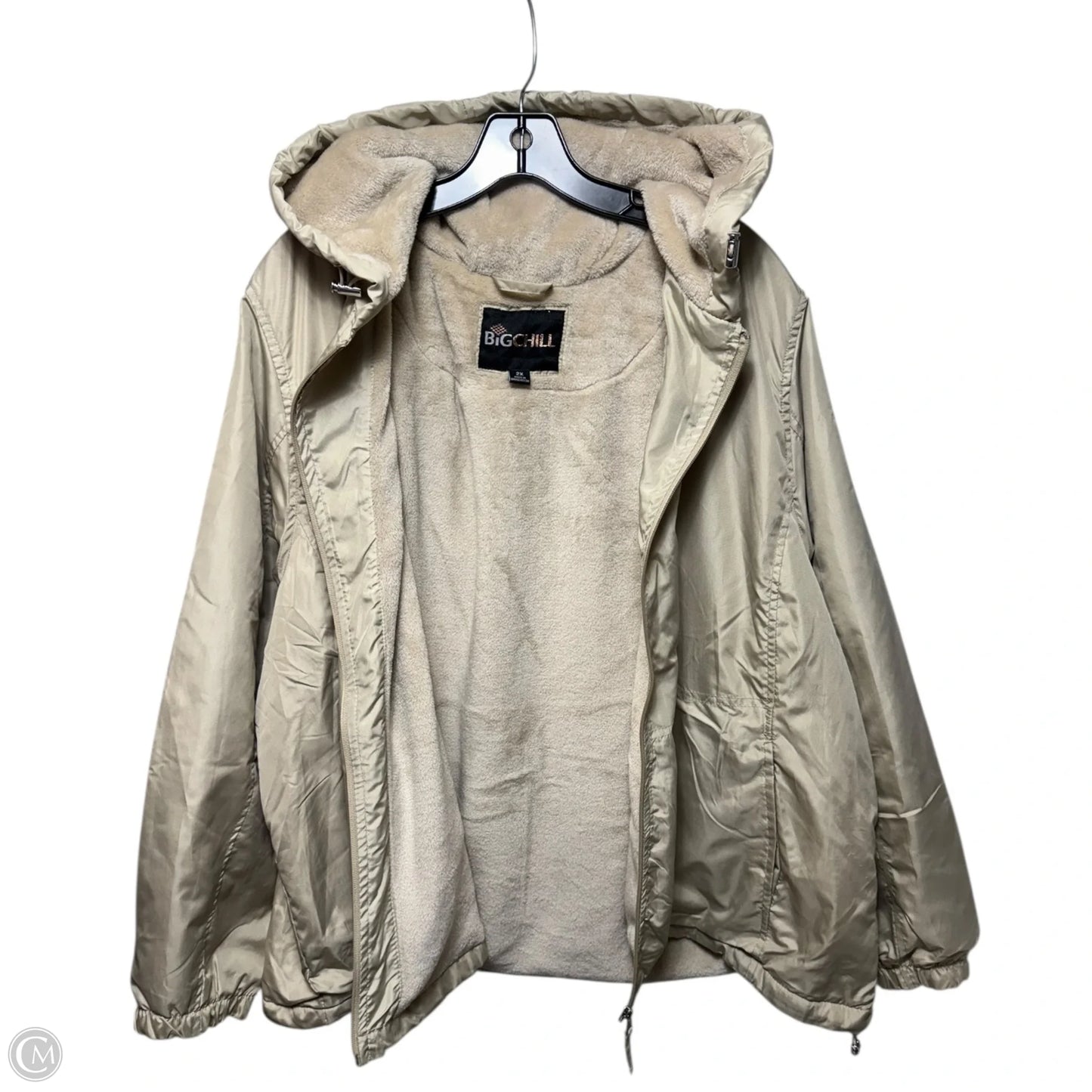Faux Fur Liner Windbreaker Jacket By Big Chill In Beige, Size: 2x