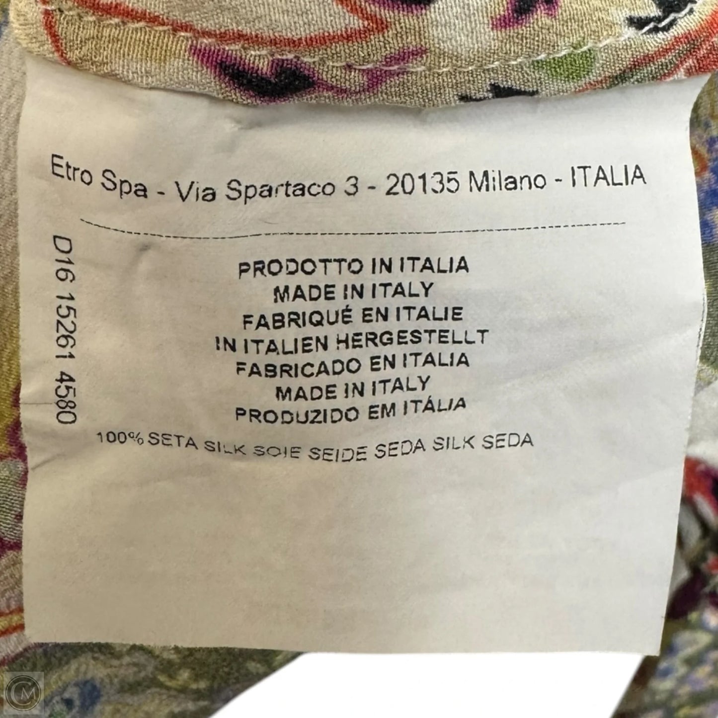 Silk Top 3/4 Sleeve By Etro In Multi-colored, Size: 8